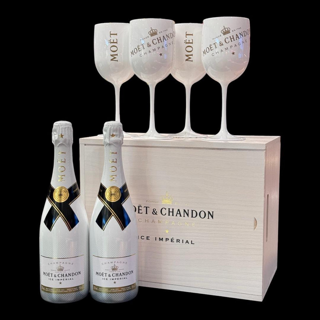 Moet & Chandon Ice Imperial Champagner in Holzkiste mit 4 Gläsern (2x 0,75l)